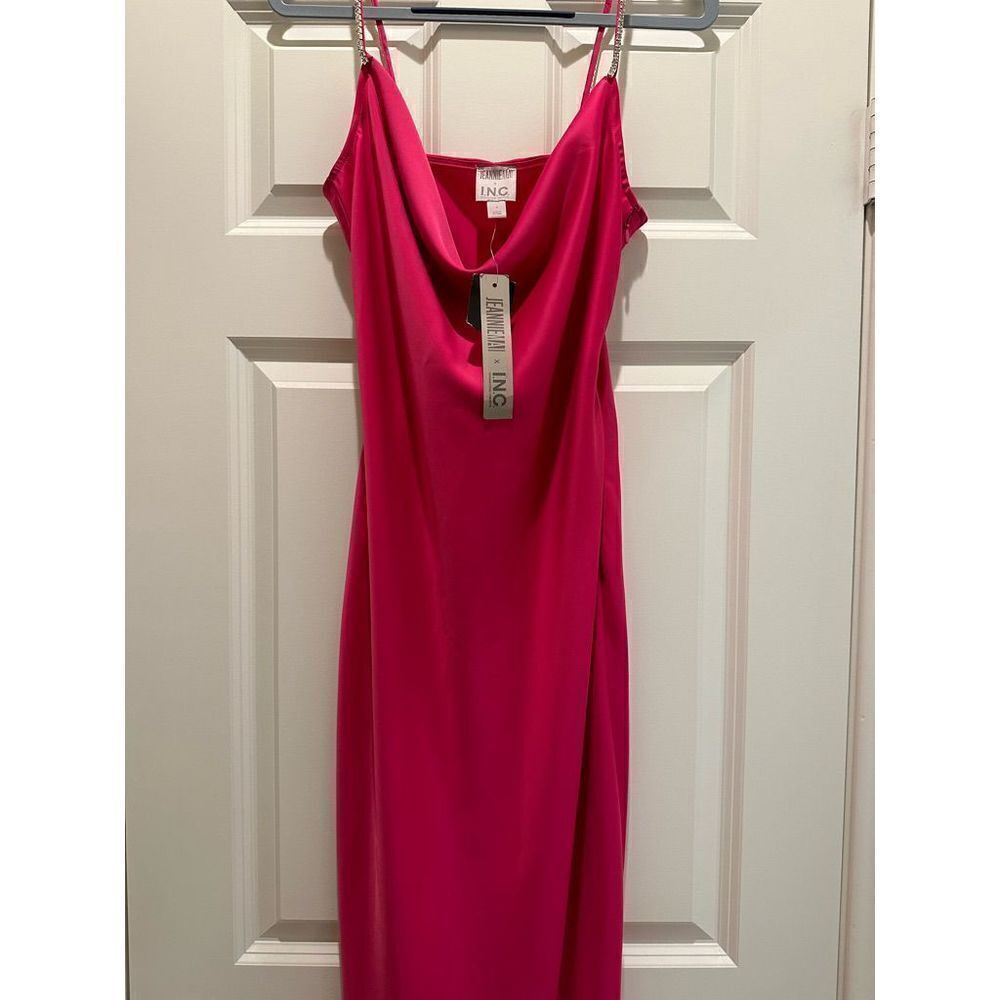 NWT Jeannie Mai & INC Pink Long Gown Size 4 Solid Cowl Neck Cami Dress